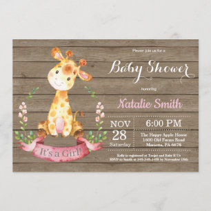 Rustic Girl Giraffe Baby Shower-inbjudan Inbjudningar