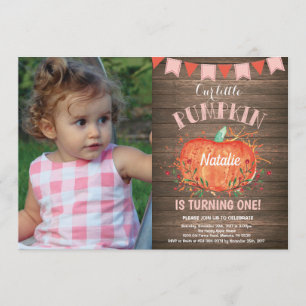 Rustic Girl Pumpkin Birthday Inbjudan Rosa