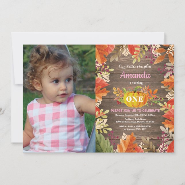 Rustic Girl Pumpkin Fall Birthday-inbjudan Inbjudningar (Framsida)