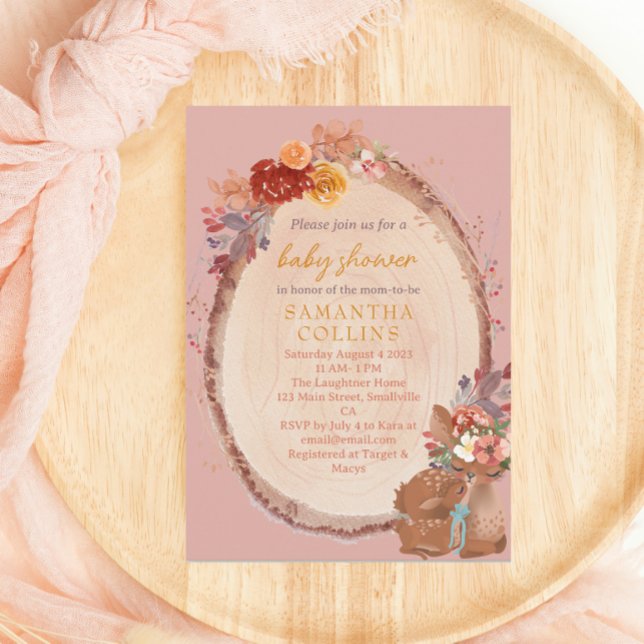 Rustic Girl Woodland Hjort Baby Shower Inbjudningar (Skapare uppladdad)