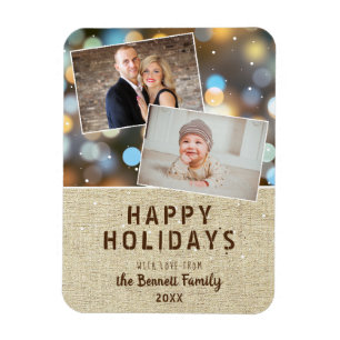 Rustic Glad helg Bokeh 2 Photo Collage Magnet