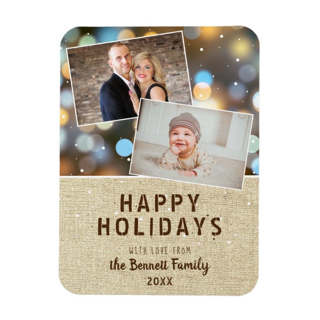 Rustic Glad helg Bokeh 2 Photo Collage Magnet (Vertikal)