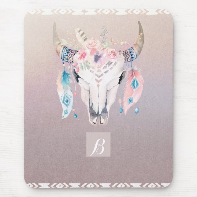 Rustic Glam Boho Blommigt Cow Skull Iridescent Chi Musmatta (Framsidan)