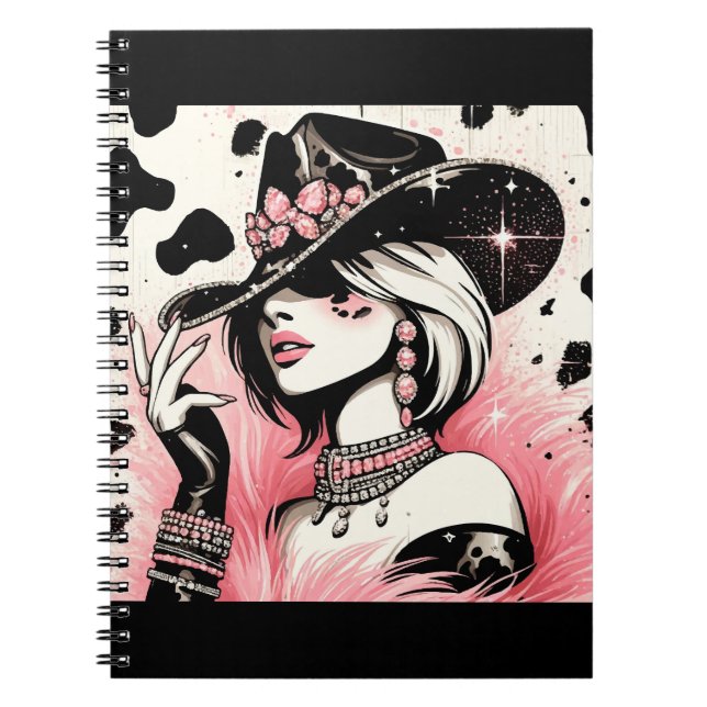 Rustic Glam Cowgirl Rosa Gnistra Cowhide Print Anteckningsbok (Framsidan)