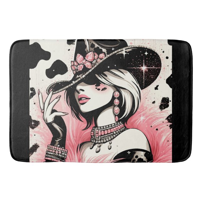Rustic Glam Cowgirl Rosa Gnistra Cowhide Print Badrumsmatta (Framsidan)