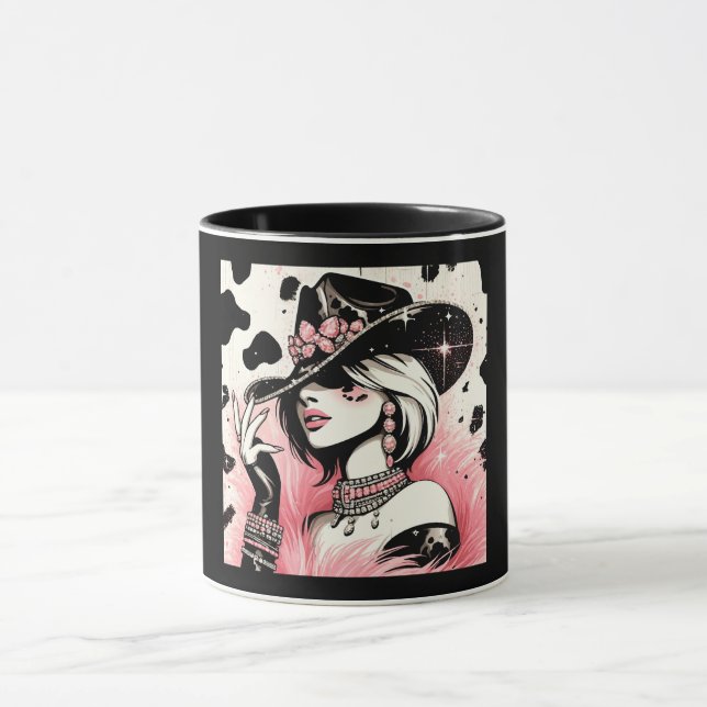 Rustic Glam Cowgirl Rosa Gnistra Cowhide Print Mugg (Center)
