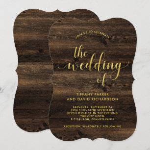 Rustic Glam   Wood och Faux Guld Titta Bröllop Inbjudningar
