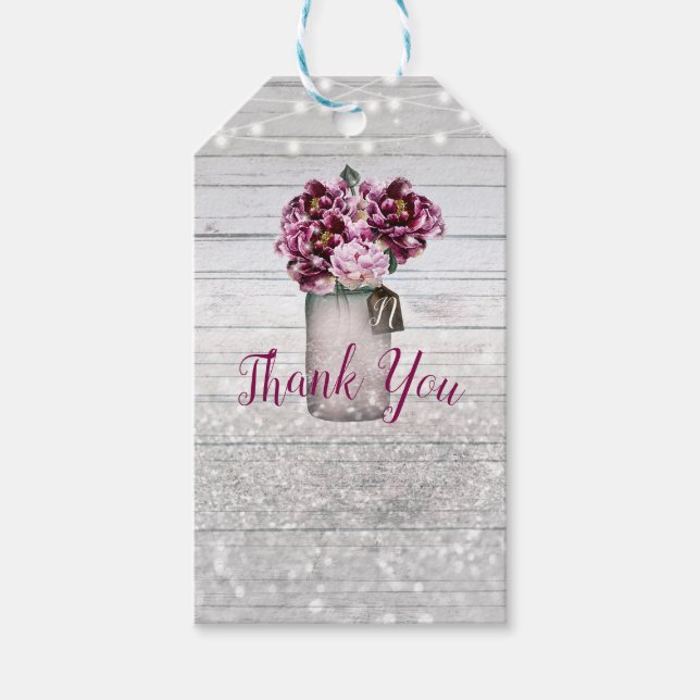 Rustic Glamor Wood & Burgundy Mason Burk Flowers Presentetikett (Framsidan)