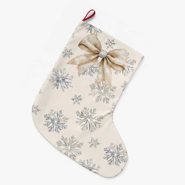 Rustic Glitzy Cream Bows-jul Stor Julstrumpa (Framsidan (Hängande))