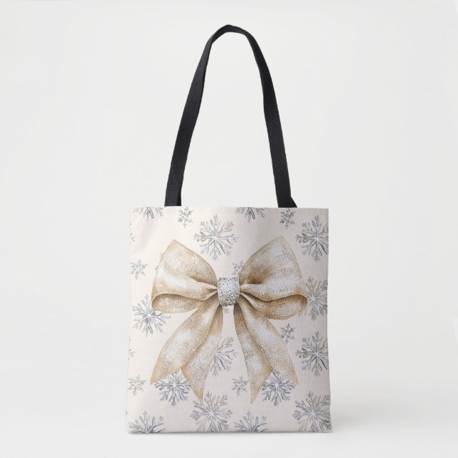 Rustic Glitzy Cream Bows-jul Tygkasse (Framsida)