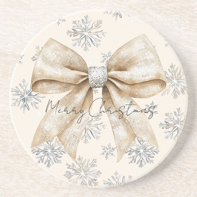 Rustic Glitzy Cream Bows-jul Underlägg (Framsidan)