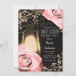 Rustic Glow Lykta Blush Peach Rosor Sweet 16 Inbjudningar