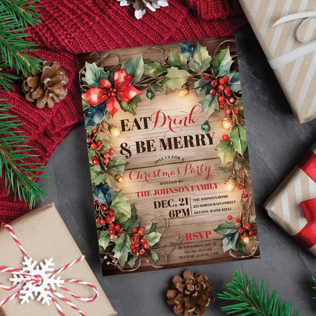 Rustic Glowing Ljus Ivy Holly jul Party Inbjudningar (Skapare uppladdad)