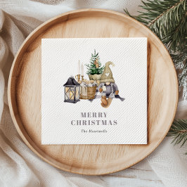 Rustic Gnome-Helgdag med vattenfärg Pappersservett