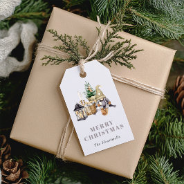 Rustic Gnome-Helgdag med vattenfärg Presentetikett