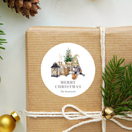 Rustic Gnome-Helgdag med vattenfärg Runt Klistermärke