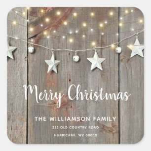 Rustic God jul Barn Wood String Ljus Fyrkantigt Klistermärke