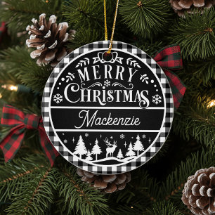 Rustic God jul Black & White Play Anpassningsbar Julgransprydnad Keramik