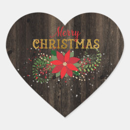 Rustic God jul English Wood Heart Hjärtformat Klistermärke