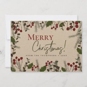 Rustic God jul gräs hully foliage Family Julkort