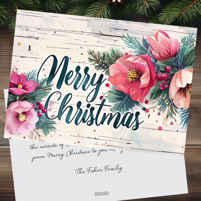 Rustic God jul Greeting Card med blommor Julkort (Skapare uppladdad)