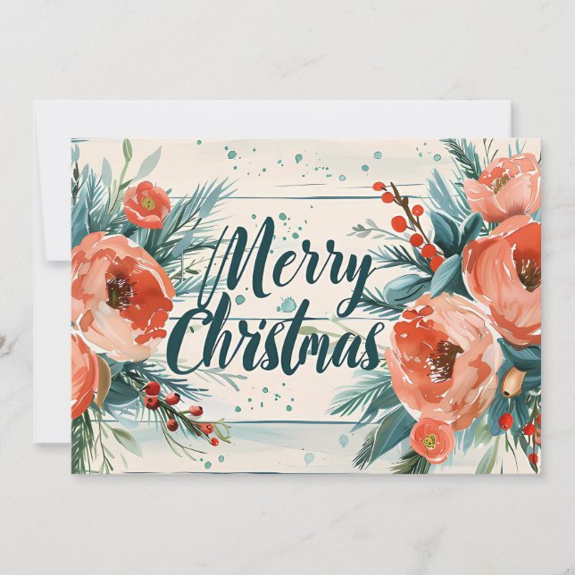 Rustic God jul Greeting Card med blommor Julkort (Framsida)