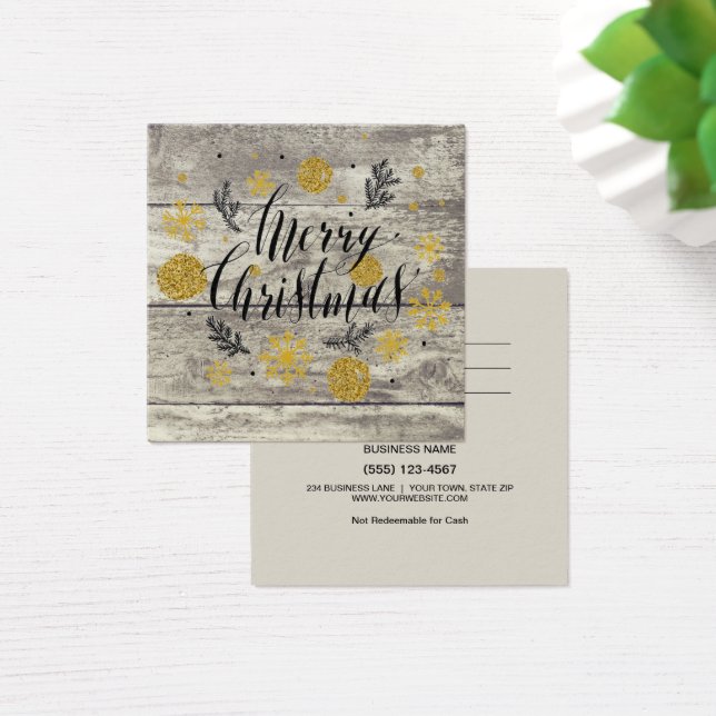 Rustic God jul Guld Gift Card-certifikat Fyrkantigt Visitkort (Skivbord)