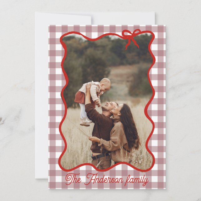 Rustic God jul Hand plockade Red Bow Julkort (Framsida)