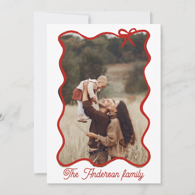 Rustic God jul Hand plockade Red Bow Julkort (Framsida)