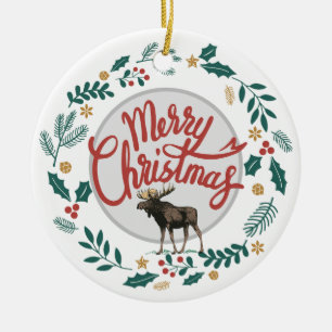 Rustic God jul med Holly och Gräs Julgransprydnad Keramik