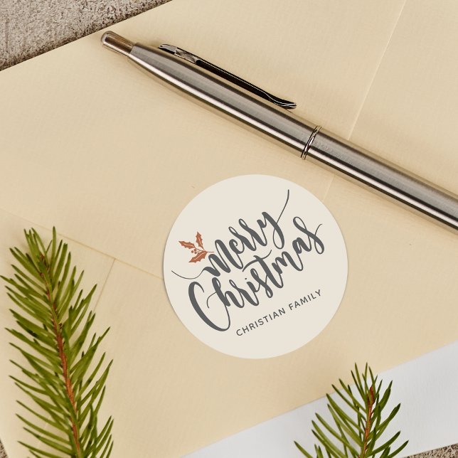 Rustic God jul Personlig Runt Klistermärke (Rustic Merry Christmas Personalized Classic Round Sticker)