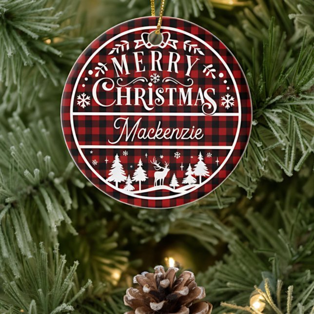 Rustic God jul Red & Black Play Anpassningsbar Julgransprydnad Keramik (Skapare uppladdad)