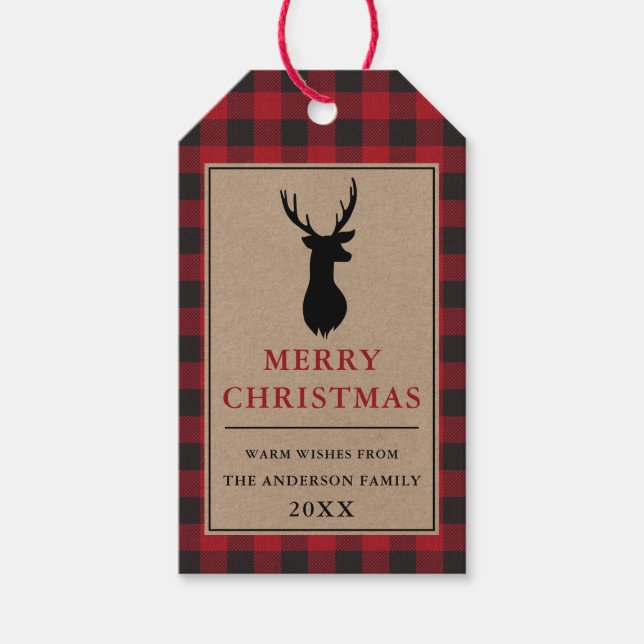 Rustic God jul Red Play Kraft Presentetikett (Framsidan)