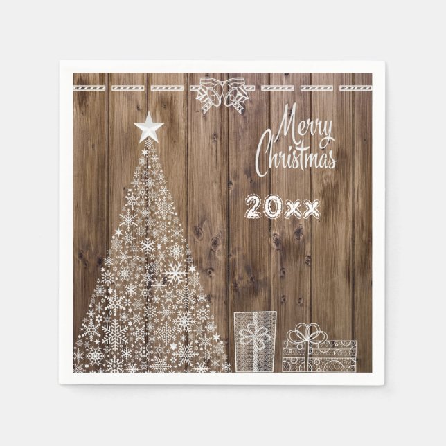 Rustic God jul Snowflake Party Papper Pappersservett (Framsidan)