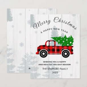 Rustic God jul Träd Vintage Red Lastbil Farm Julkort