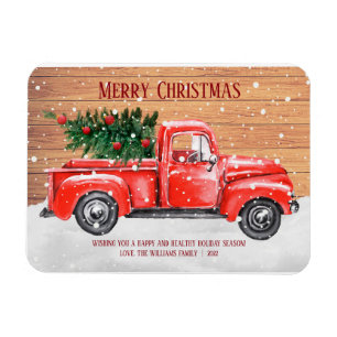 Rustic God jul Träd Vintage Red Lastbil Magnet