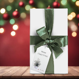 Rustic God jul Watercolor Träd Presentetikett