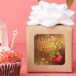 Rustic God jul Wooden Planks Mönster Fyrkantigt Klistermärke