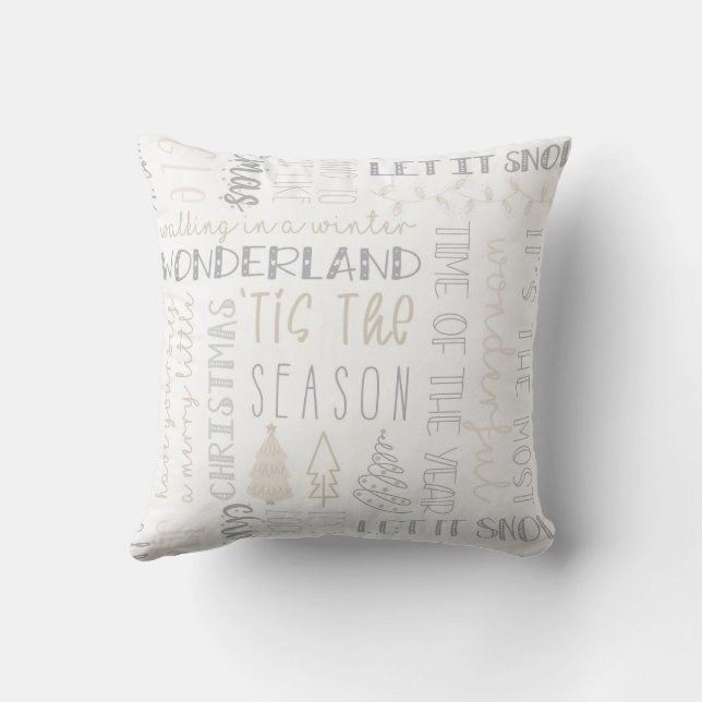 Rustic Gold & Gray Christmas Typography Kudde (Baksida)