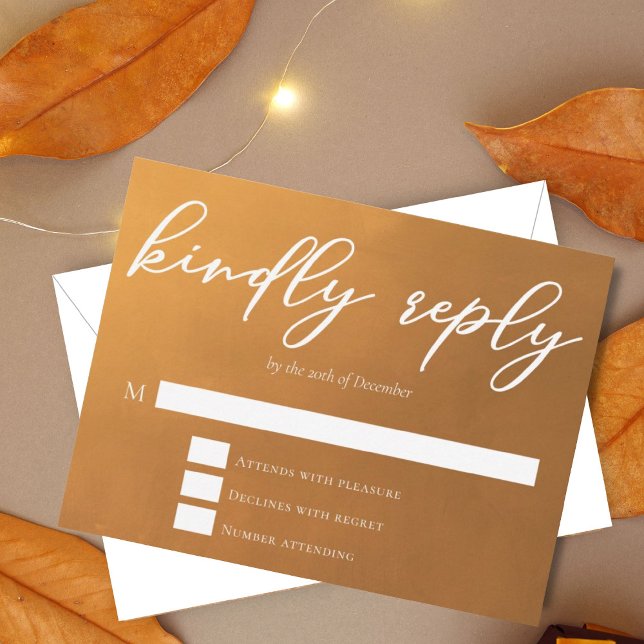 Rustic Gold Kindly Reply Simple Fall Wedding OSA Kort (Skapare uppladdad)