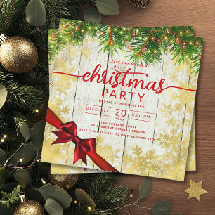 Rustic Gold Snow & Pine Lights Company Xmas Band Inbjudningar