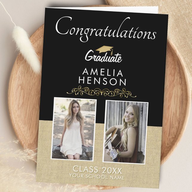 Rustic Gold Svart 2022 Examen 2 Foto Examenstårtor Kort (Skapare uppladdad)