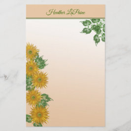 Rustic Golden Flowers, Greenery och Leafy Gräns Brevpapper