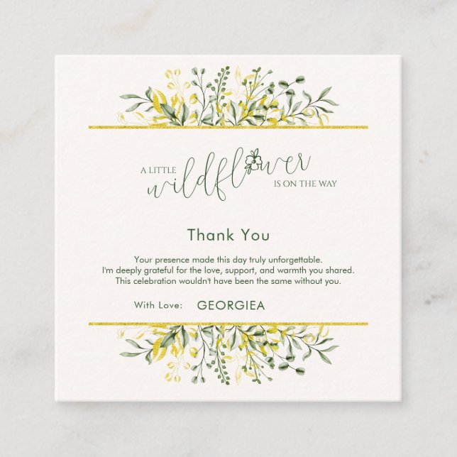 Rustic Golden Frame Wildflower Thank You Tilläggskort (Framsida)