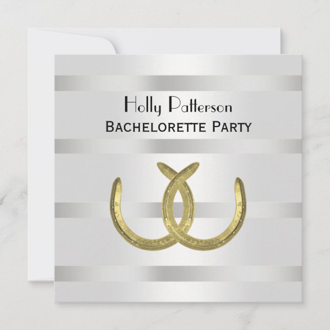Rustic Golden Horseshoe Silver Wht SQ Bachelorette Inbjudningar (Framsida)