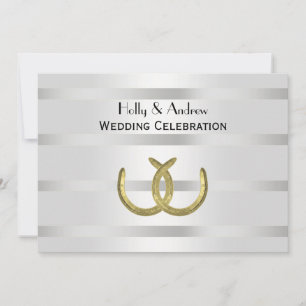 Rustic Golden Horseshoes Silver Wht H Bröllop Inbjudningar
