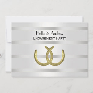 Rustic Golden Horseshoes Silver Wht H Förlovning Inbjudningar
