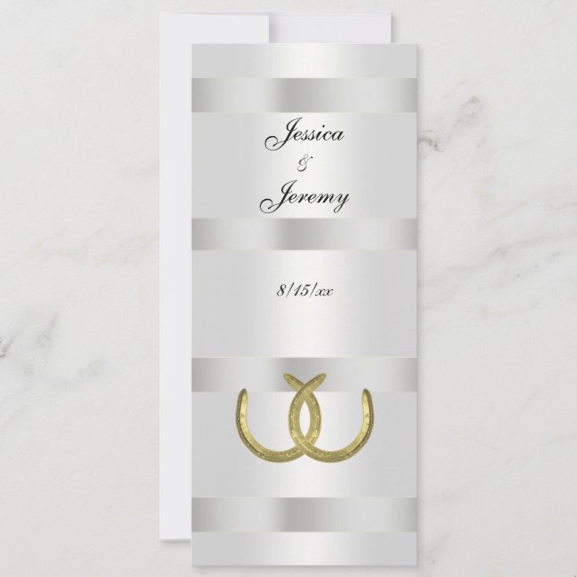 Rustic Golden Horseshoes Silver Wht Menu Cards Inbjudningar (Framsida)