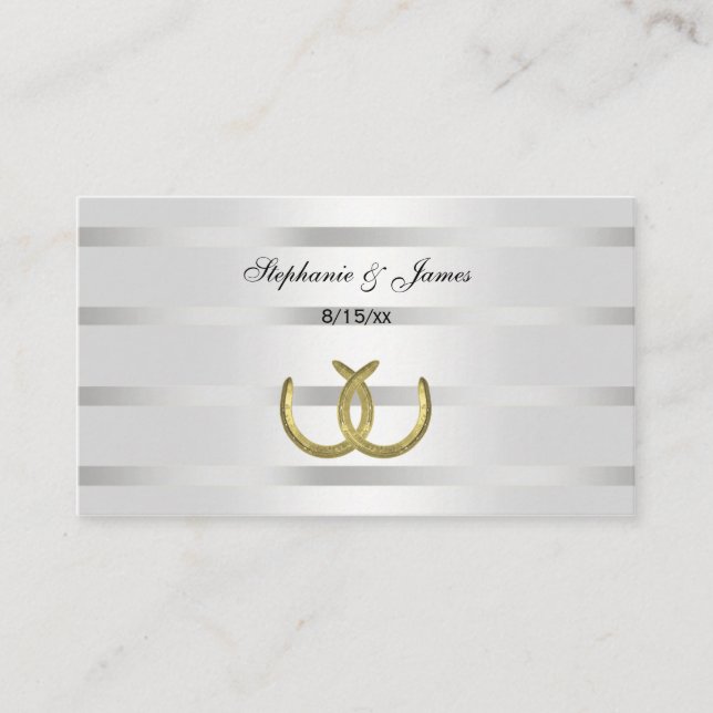 Rustic Golden Horseshoes Silver Wht Place Cards Placeringskort (Framsida)