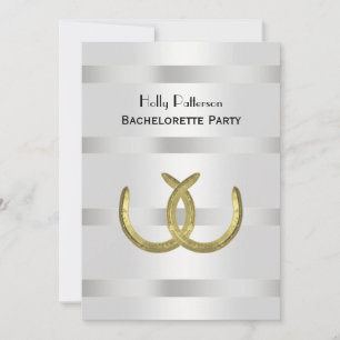 Rustic Golden Horseshoes Silver Wht V Bachelorette Inbjudningar
